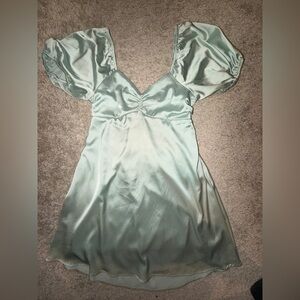 Altar'd State Mint Satin Puff Sleeve Dress